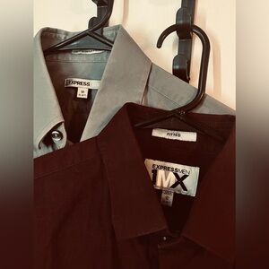 2 EXPRESS Men’s 1MX Fitted Long Sleeve Dress Shirts~Medium/Light Gray & Burgundy